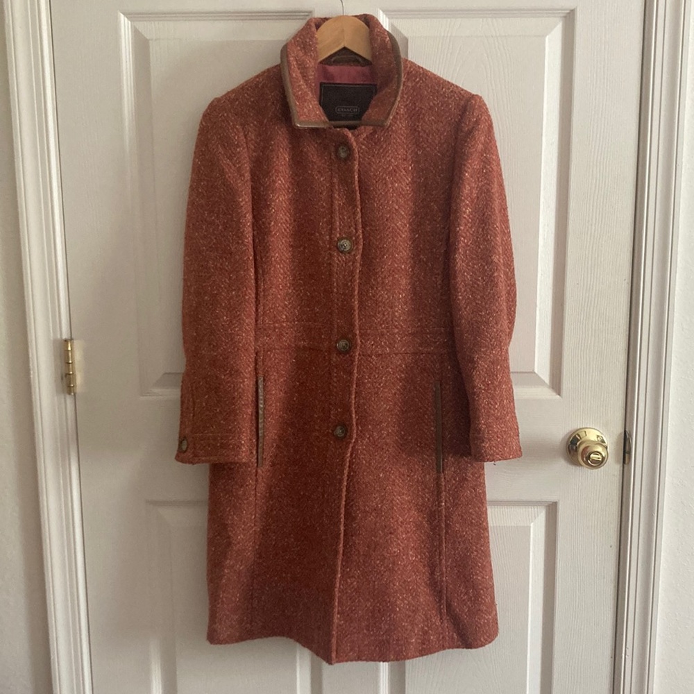 Coach Herringbone Tweed Orange/ Rust Pink Peacoat